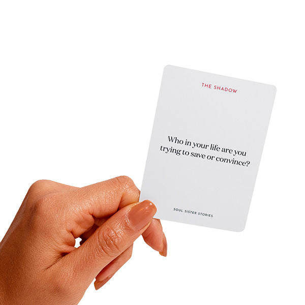 Hand holding a card. Text on card says Who in your life are you trying to save or convince?
